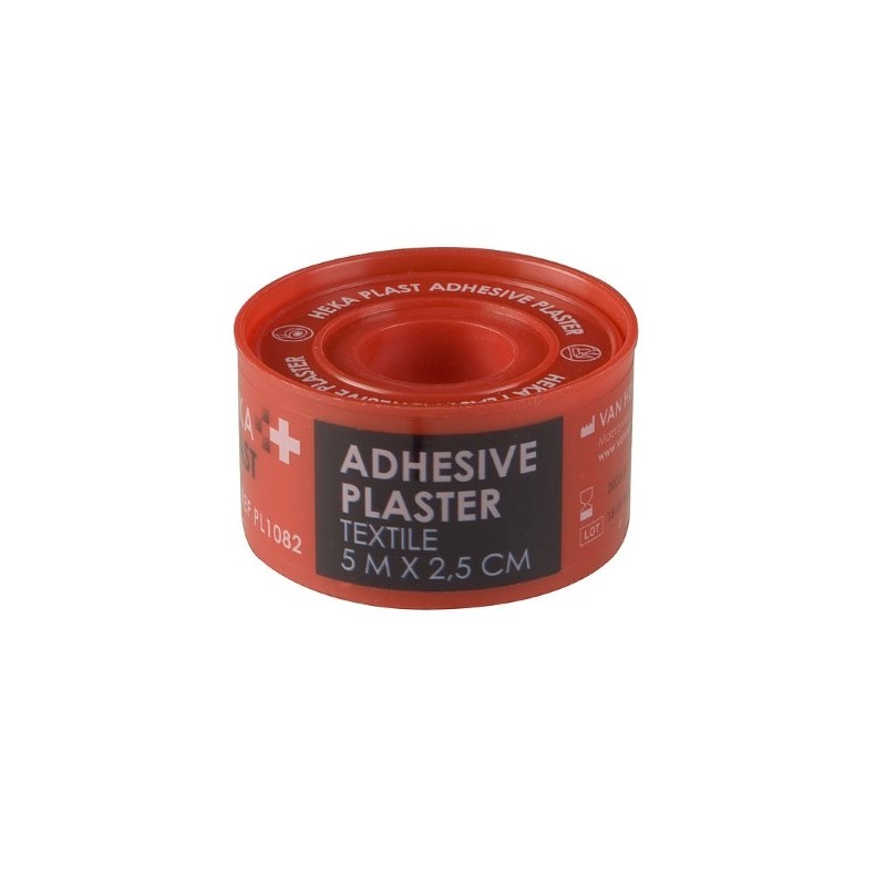Heka Plast elastische hechtpleister 5m x 2,5cm textiel op rol, hygiënisch beschermd door de handige plastic beschermring.