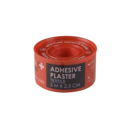 Heka Plast elastische hechtpleister 5m x 2,5cm textiel op rol, hygiënisch beschermd door de handige plastic beschermring.