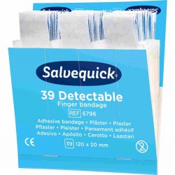 Salvequick 6796 navulling – blauw detecteerbare lange vingerpleisters voor de pleisterdispenser.